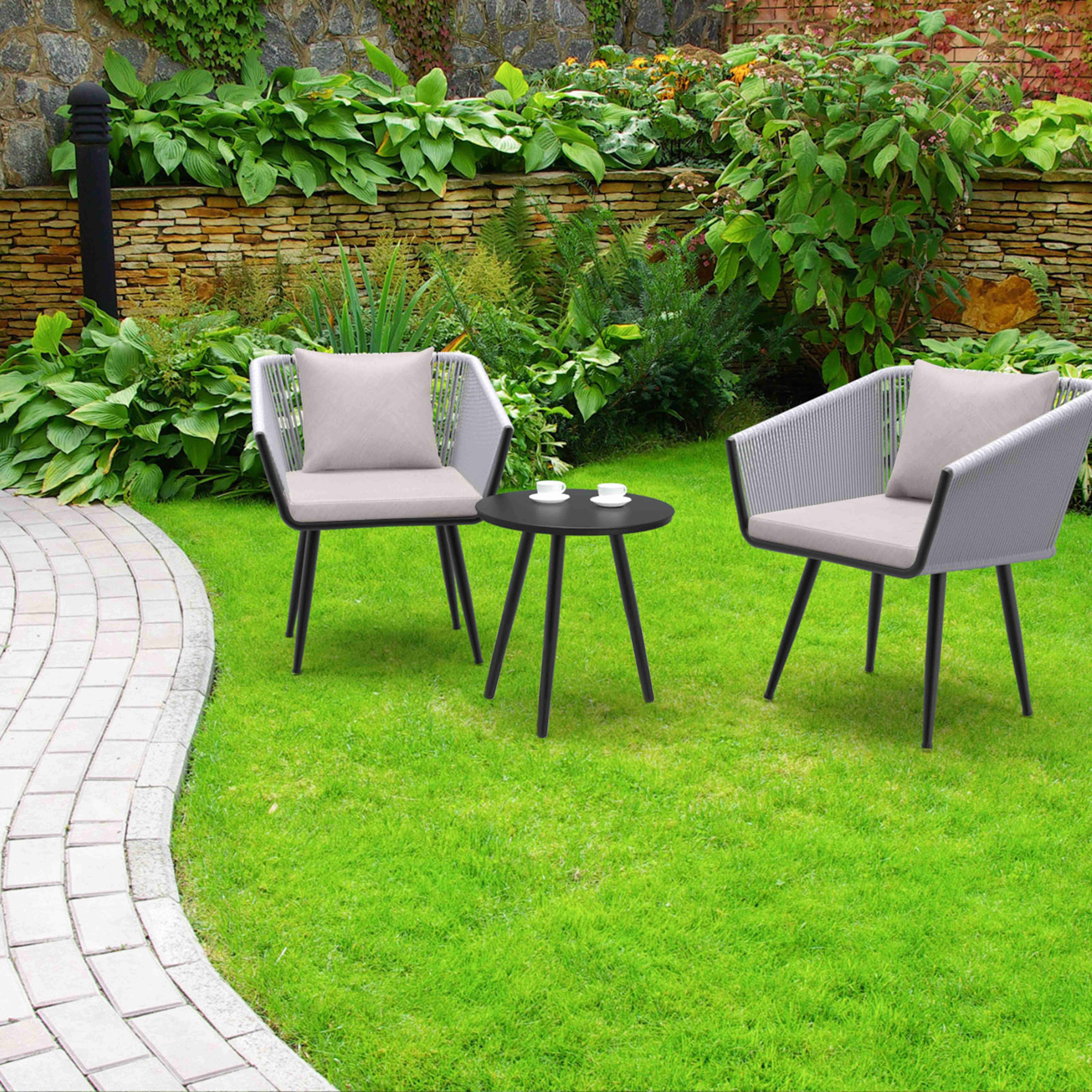 Outogether 2pcs Aluminium Sofas and Dia. 17.71ins Aluminium Round Coffee Table Set for Outdoor,Patio,Back Yard,Balcony