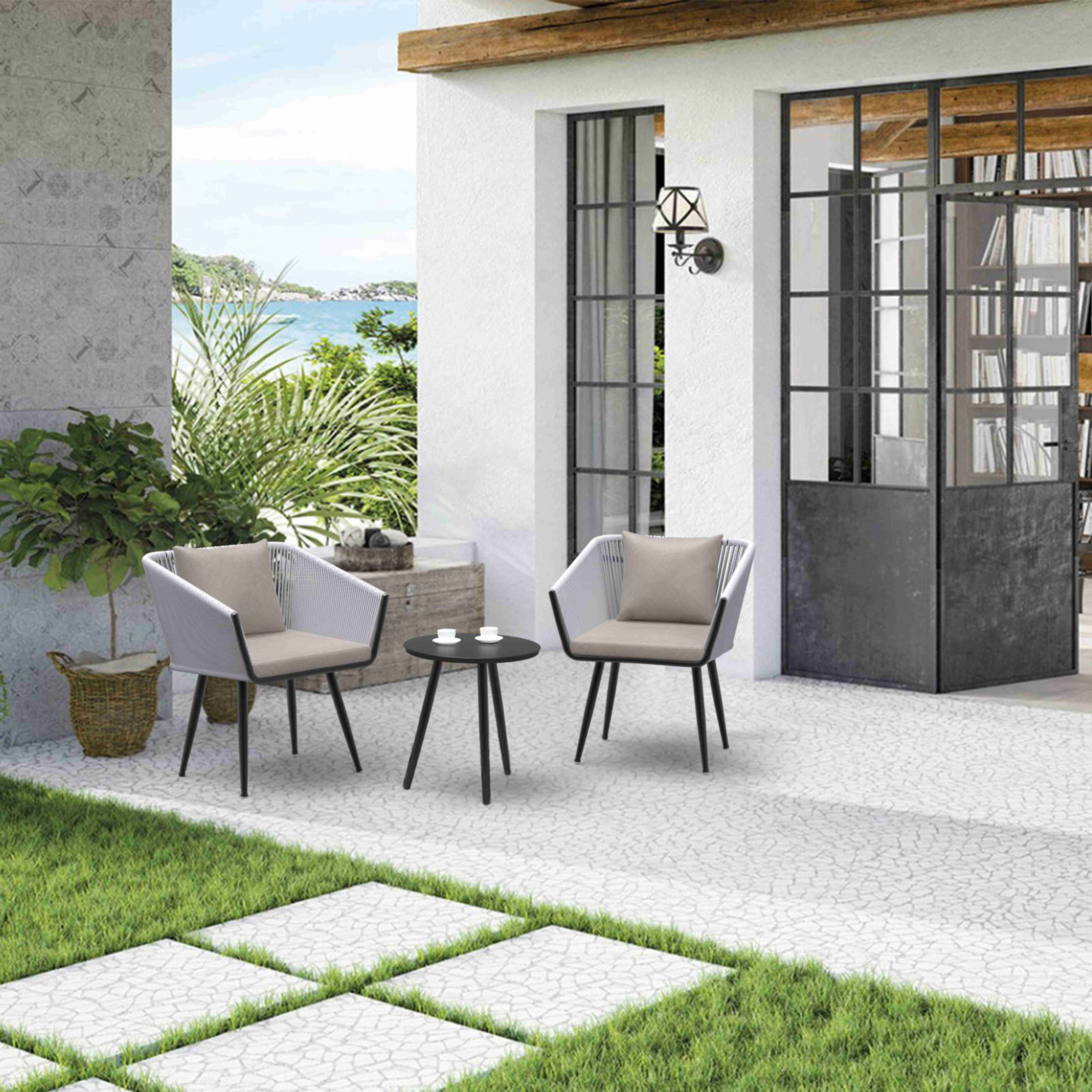 Outogether 2pcs Aluminium Sofas and Dia. 17.71ins Aluminium Round Coffee Table Set for Outdoor,Patio,Back Yard,Balcony